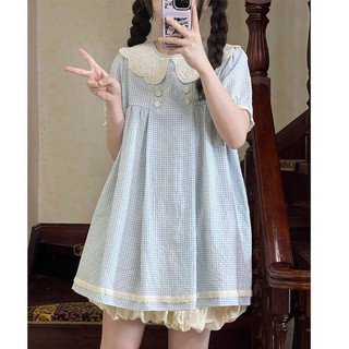 [Pre-Order]-Đầm Tiểu Thư Cổ Búp Bê Dáng Ngắn, Hoạ Tiết Caro Phối Ren Xinh Xắn (KHÔNG KÈM QUẦN ĐÙI TRONG)