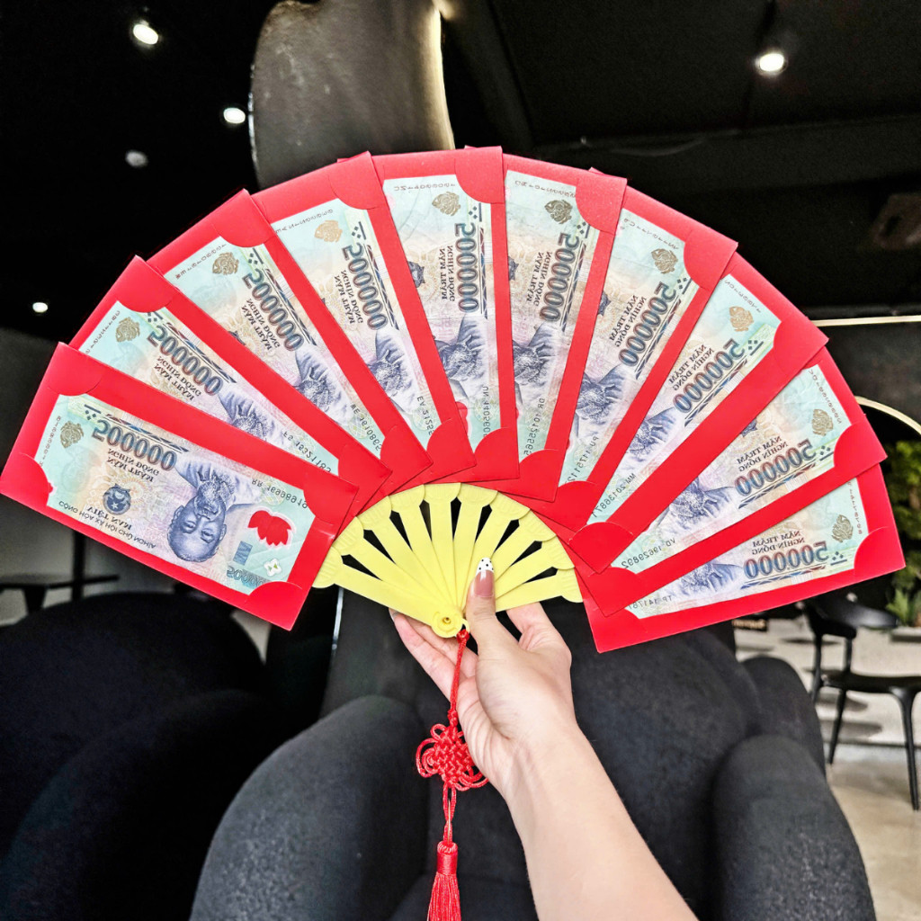 Lì xì quạt 10 ngăn, dây treo đỏ, chất cứng - Lì Xì / Lì Xì Quạt，Xoè Quạt / Quạt，Gấp Gọn， 10 Ngăn，Quà Tặng Bất Ngờ