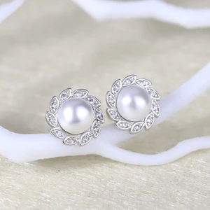 Bông tai thời trang nữ phong cách Hàn Quốc, ngọc trai và zircon giả bạc