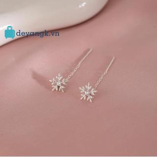 Deyangk - Bông tai dây xích hình bông tuyết, đơn giản và thanh lịch, phù hợp với xu hướng thời trang Hàn Quốc cho mùa đông