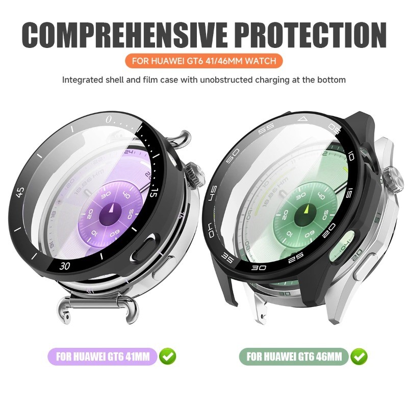 Ốp Đồng Hồ Cho Huawei Watch GT6 PC Case + Kính Cường Lực Bảo Vệ Màn Hình Cho Huawei GT 6 46mm Với Vỏ Cứng Ốp Lưng Khung