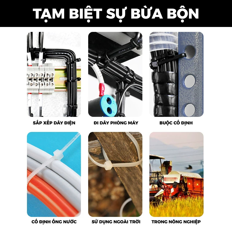 Dây rút nhựa đa năng, bó 200 sợi 25cm - Dây thít nhựa cỡ lớn, bền bỉ, ứng dụng rộng rãi cho mọi nhu cầu