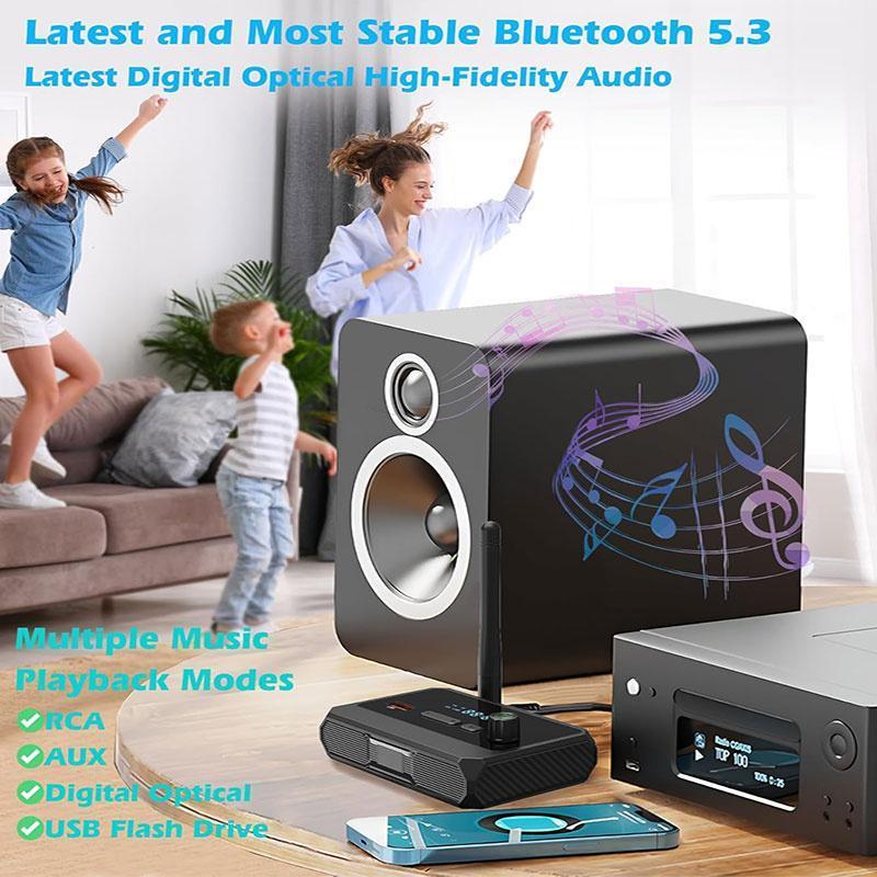 Newsmallbrains 5.3 Bộ thu âm thanh Hỗ trợ không dây Bộ chuyển đổi âm thanh đĩa chữ U với AUX 3,5 mm RCA quang Ja cho TV ô tô Loa PC NSB
