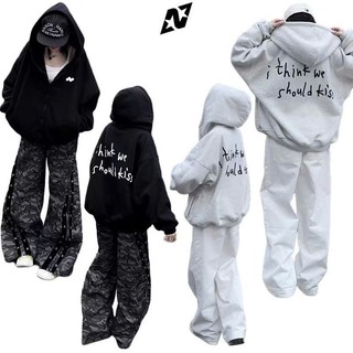 Áo Khoác Hoodie Dây Kéo Unisex In Chữ "I Think We Should Kiss" - Form Rộng 2 Size L/XL