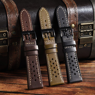 Vintage Rally Racing Dây đeo đồng hồ da thật 18mm 20mm 22mm 24mm Retro Porous Thoáng khí Da bò Bắp chân Wirstbelt cho nam nữ cho SEIKO Diver