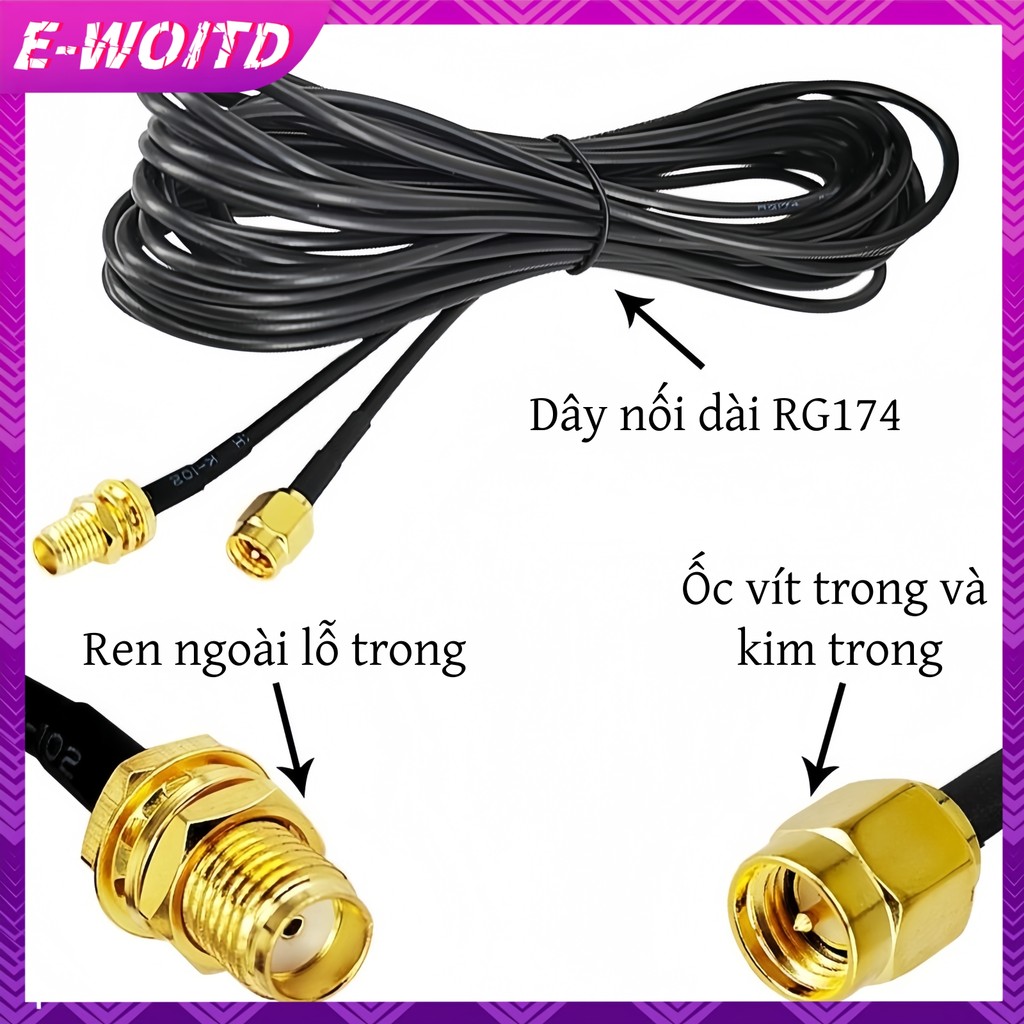 E-WOITD Cáp nối dài RP-SMA Sang SMA - Dây nạp đồng trục nam sang nữ cho Ăng-ten WiFi / Bộ định tuyến / Thẻ mạng RG174 E-WOITD