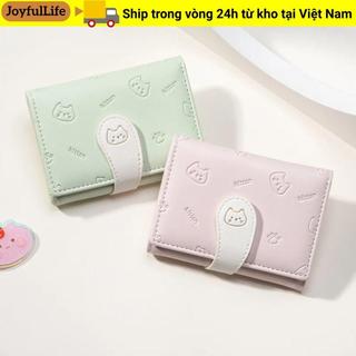 JOYFULLIFE Ví nhỏ dễ thương ngắn, Túi ID bé gái Ví in hình mèo con thời trang, Ví đựng thẻ sinh viên Ví đựng tiền xu PU Túi đựng tiền nữ
