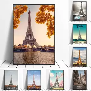 Paris Tháp Eiffel Tranh Canvas Bốn Mùa - Nghệ Thuật Phong Cảnh Pháp Nổi Tiếng Trang Trí Tường Nhà Poster Canvas