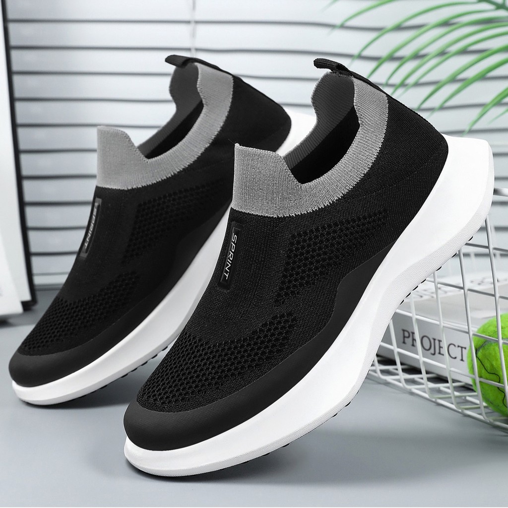 🇻🇳 Giày Thể Thao Nam Sneaker Một Chạm Thoáng Khí Không Dây Kiểu Dáng Phối Màu Đơn Giản