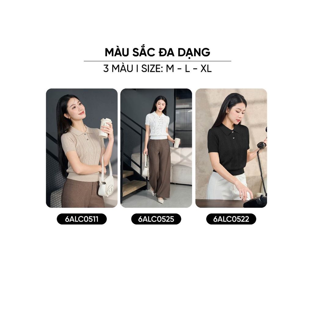 Áo polo nữ CARDINA chất liệu sợi cotton tay cộc khuy nẹp trước 6ALC05