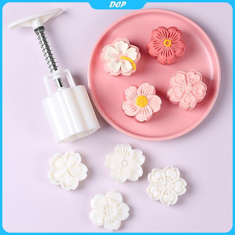 [DCP] 4 cái/bộ MOONCAKE khuôn hoa anh đào hoa sakura mẫu tem tay Báo Chí khuôn pit tông công cụ bánh ngọt [VN]