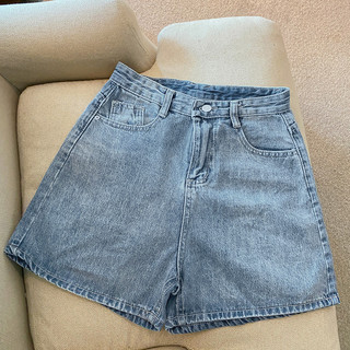 Quần short denim nữ mùa hè mới, phong cách thời thượng, cạp cao, đơn giản, thon gọn
