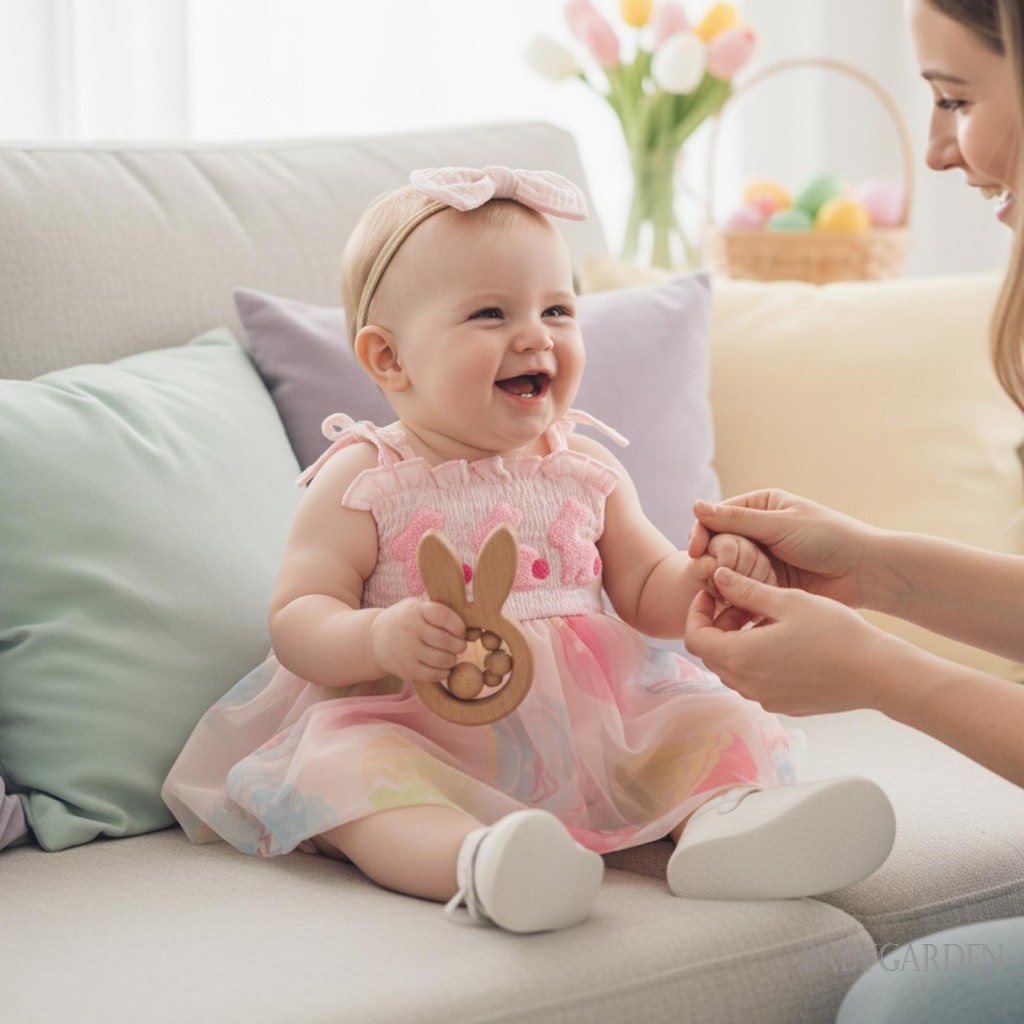 Bộ áo liền quần vải tuyn màu hồng cho bé gái Easter Bunny có băng đô nơ | Trang phục chụp ảnh