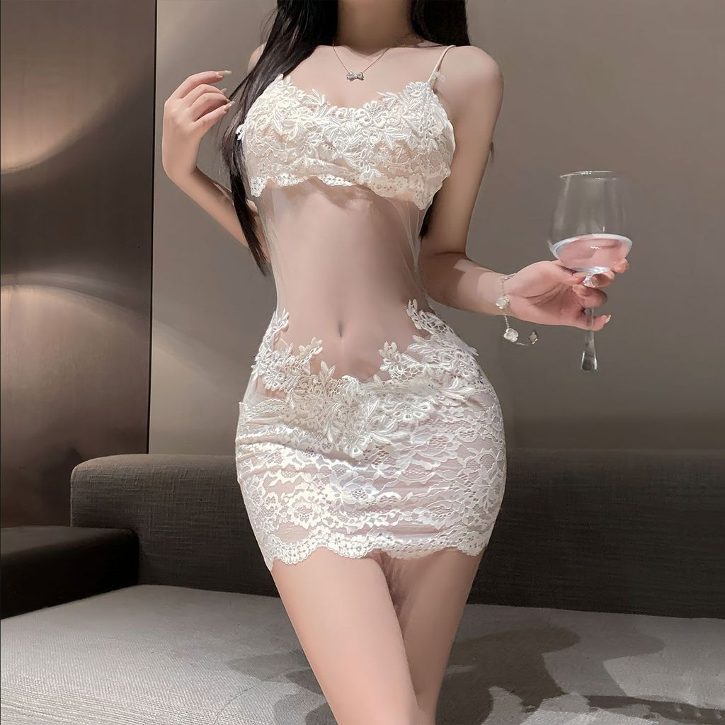 Váy dài ren xuyên thấu màu trắng Váy Bikini Đồ bơi nữ