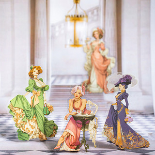 ENWEI 20 Chiếc [Dòng Bữa Tối Rococo] Tiệc Đêm Màu Hồng PET Gala Vàng Phong Cách Vintage Tạp Chí Dán Đồ Trang Trí Thủ Công