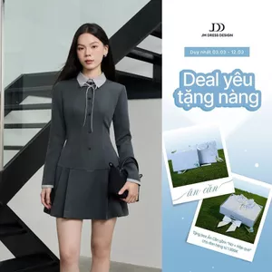 Đầm Chân Xếp Ly, Cổ Phối Kẻ 1F42.2511, Đầm Dáng Ngắn Phối Cổ Sơ Mi Màu Kẻ Sáng Form Ôm Nhẹ Đầm Dự Tiệc Trẻ Trung By JM