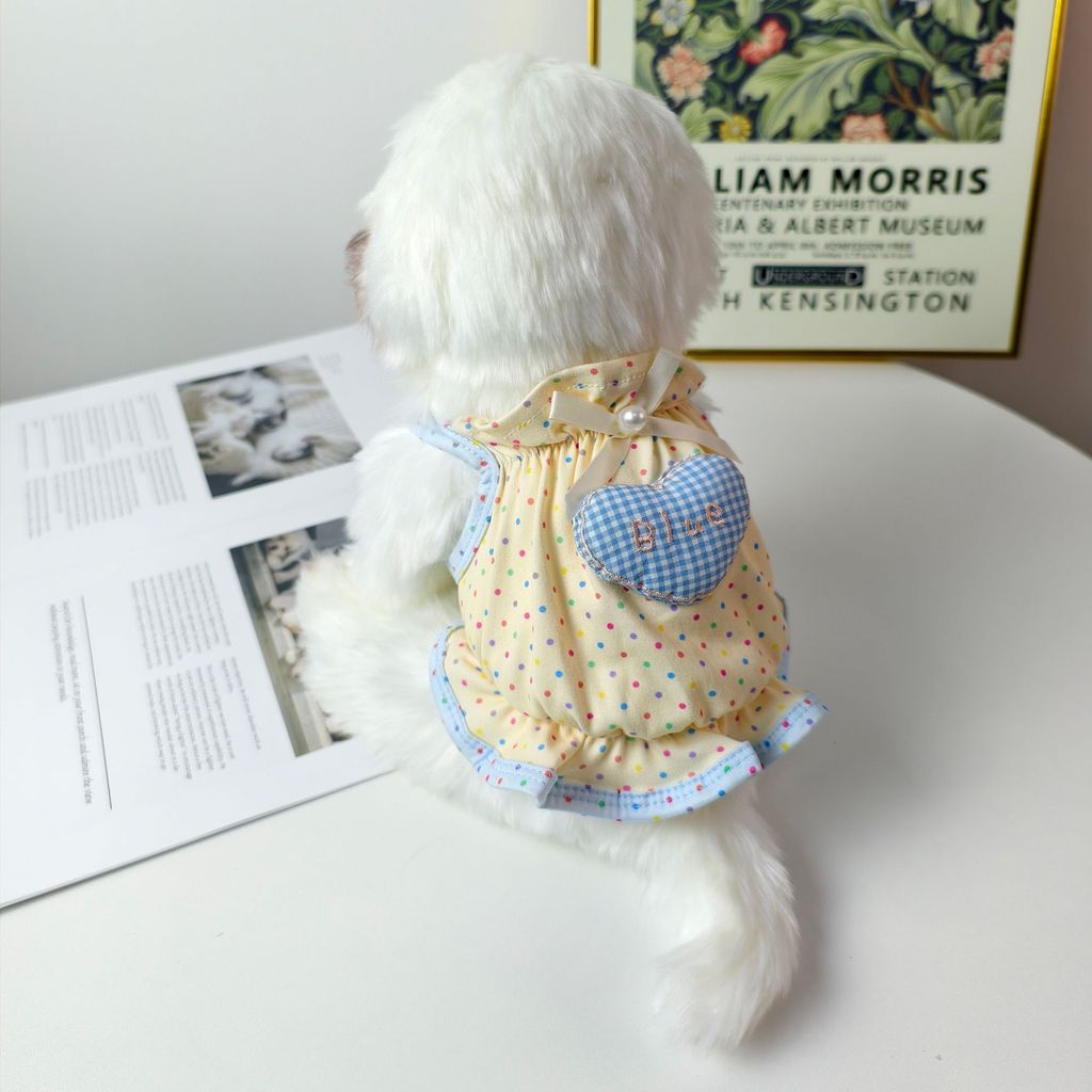Thú Cưng Màu Vàng Chấm Bi Ren Sling Dress Teddy Bichon Schnauzer Quần Áo Cho Chó Nhỏ