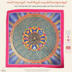 Hoạ Tiết Bát Bảo Cát Tường Ashtamangala Om Mani Pad Me Hum - Tranh Thangka - Tranh Phật - CXNP412