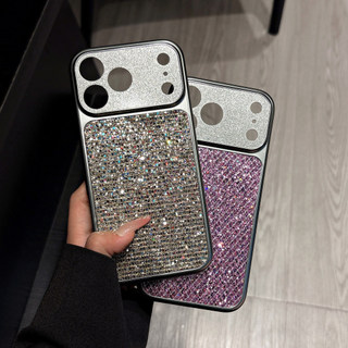 Sang Trọng Lấp Lánh Bảo Vệ Ống Kính Mạ Kẻ Sọc Sequin Vỏ Điện Thoại Cho iPhone 17Promax 17pro 14 15 16 Pro Max 13 Vỏ Di Động Nữ Chống Sốc