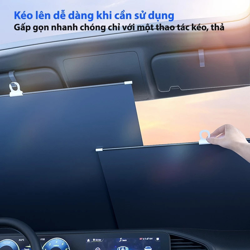 Rèm Cuốn Tự Động Che Kính Lái Ô Tô - Chống Nắng, Chống UV, Cách Nhiệt, Gập Gọn Nhẹ Sau Khi Dùng, Dùng Cho Mọi Dòng Xe