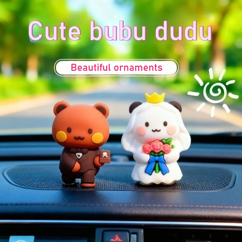 Váy cưới màu trắng Bubu Dudu Panda Cặp đôi Bức tượng, Búp bê hình gấu trúc Bubu Yier, Bánh Topper, Búp bê cầu hôn Trang trí đám cưới Trang trí xe hơi tại nhà