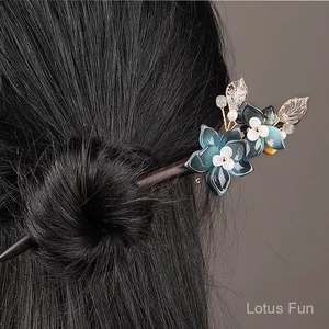 Đôi vỏ hoa tua rua gỗ mun - Kẹp tóc cổ điển Trung Quốc, phụ kiện tóc sườn xám
