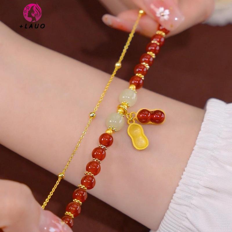 Trang sức bạn gái - Bộ vòng tay và bông tai kẹp giả ngọc Hetian, thời trang làm quà tặng từ Springevenstar