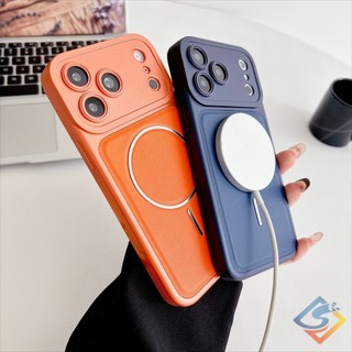 Ốp Điện Thoại Da Từ Tính Mờ Cho IPhone 17 Pro Max 13 14 15 16 Pro Max Vỏ Bảo Vệ Toàn Diện Ống Kính Vỏ Chống Sốc