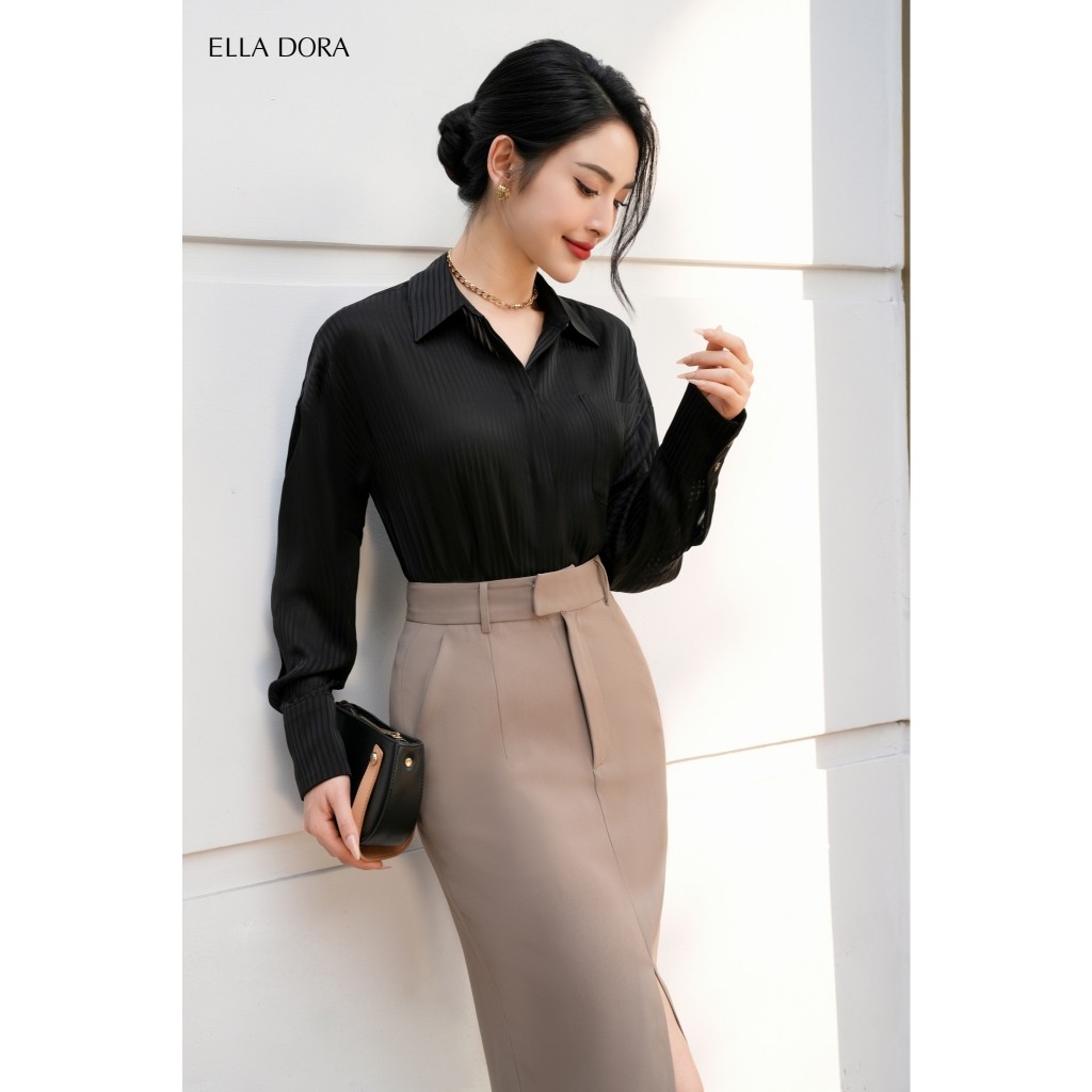 Áo sơ mi nữ ELLA DORA thiết kế kẻ sọc lụa mềm form dáng suông thanh lịch sang trọng [SM80]
