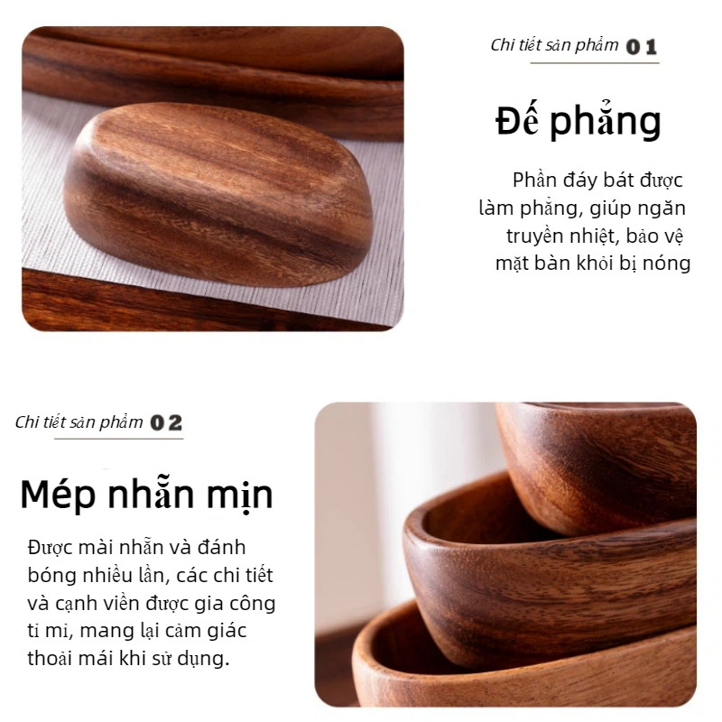 Bát gỗ óc chó hình thuyền đáy bằng chống nóng - Tô salad trái cây tự nhiên,trang trí nhà phong cách