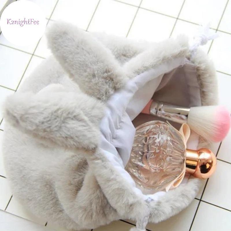 K2nightFee 1 Cái Túi Dây Rút Nhà Thơ Thỏ Dễ Thương Sang Trọng Túi Tai Thỏ Có Lông Tơ Giống Như sel Sweet Kawaii Túi Trang Điểm Phụ Kiện Nhỏ VN