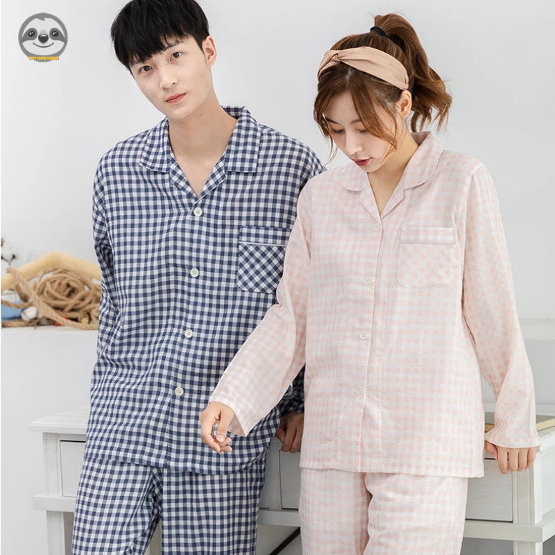 Bộ đồ dài tay kẻ sọc phong cách Nhật bản bằng cotton nguyên chất, áo hoodie hai lớp cho nam và nữ, thoải mái cả khi mặc trong nhà lẫn ra ngoài
