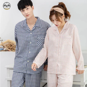 Bộ đồ dài tay kẻ sọc phong cách Nhật bản bằng cotton nguyên chất, áo hoodie hai lớp cho nam và nữ, thoải mái cả khi mặc trong nhà lẫn ra ngoài