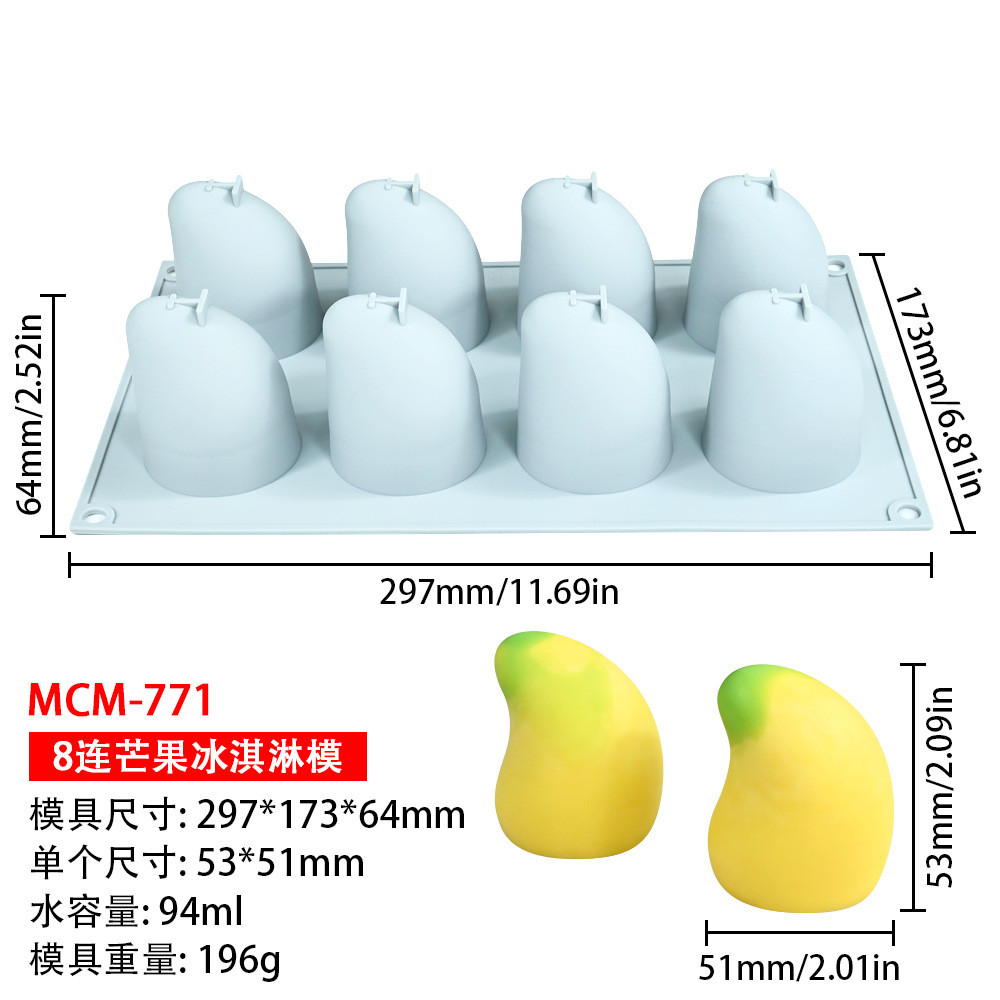 Khuôn bánh mousse xoài, khuôn sô cô la trái cây mô phỏng, khuôn silicon kem popsicle DIY