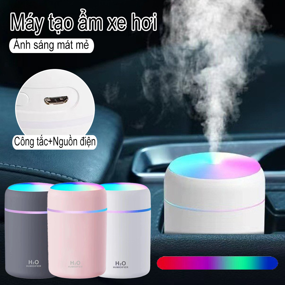 Máy tạo độ ẩm không khí im lặng dành cho gia đình ô tô 300ml USB nhỏ đầy màu sắc phun máy tạo độ ẩm ban đêm