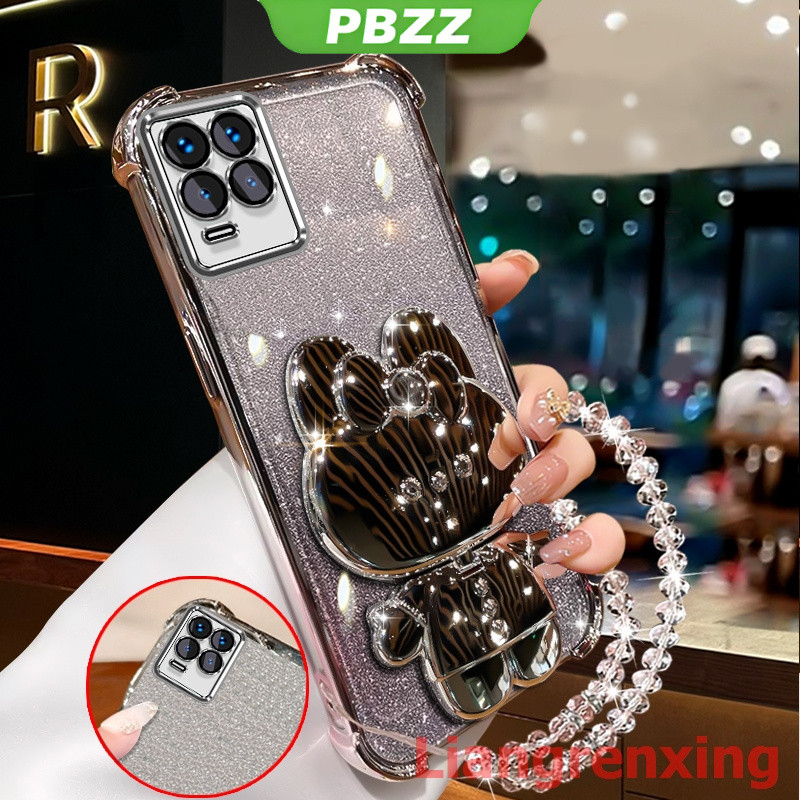 FOR ốp lưng Ốp điện thoại cho Realme 8 pro 4g, vỏ điện thoại realme 8 5g, ốp mềm chống sốc, thiết kế mới thẩm mỹ, gương trang điểm thỏ với giá đỡ, dây đeo SJSFTUZJ02
