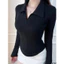 Áo Thun Nữ Tay Dài Ôm Body Cổ Bẻ Phối Khoá Kéo Dáng Vạt Bầu Cotton nhuyễn M270577