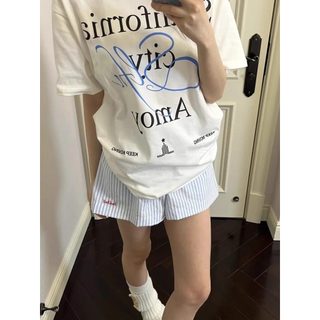 Quần short nữ cạo cao sọc dáng suông rộng mùa hè đi biển thể thao thời trang