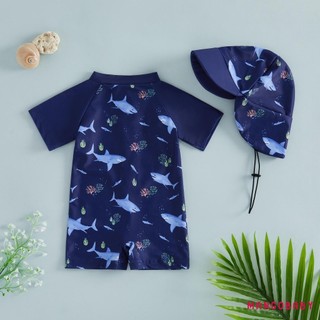 MG-Kids Bé Trai Rash Guard Đồ Bơi Thực Vật Nhiệt Đới / Biển In Hình Động Vật Tay Ngắn Đồ Bơi Và Mũ Bơi Đi Biển