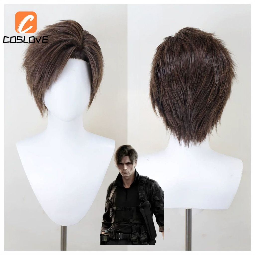 Tóc giả ngắn xoăn màu nâu cho cosplay Leon S. Kennedy từ trò chơi Resident Evil 9: Requiem - Phụ kiện hoàn hảo cho người yêu anime và game