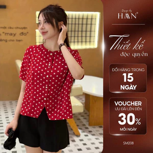 Áo Sơ Mi Nữ Cổ Tròn Dáng Lửng Chất Liệu Mềm Mát, Sơ Mi Chấm Bi Nữ Công Sở HAAN Design SM208