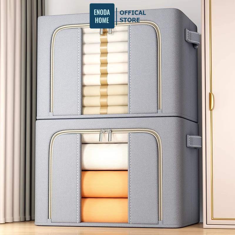 Hộp Vải Size Lớn Đựng Quần Áo ENODA HOME Có Khung Thép, Hộp Vải Bảo Quản Chăn Gối Có Khóa Kéo Kín Bụi HV145