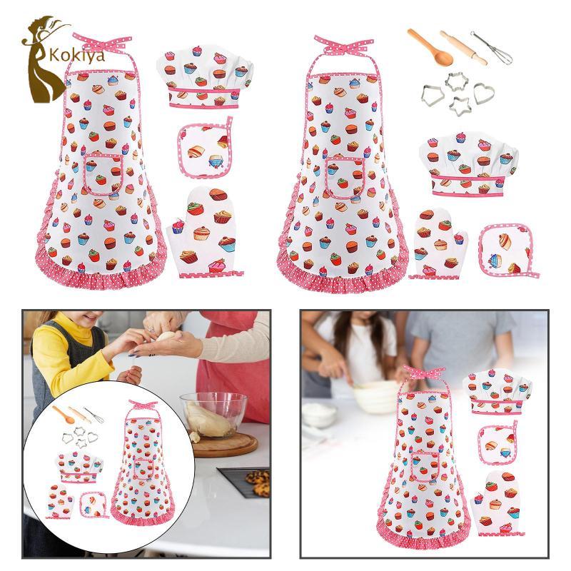 Bộ nướng bánh nấu ăn cho trẻ em Tạp dề đồ chơi phát triển Găng tay nấu ăn Mũ đầu bếp Bộ quần áo đầu bếp cho trẻ mới biết đi Trẻ em