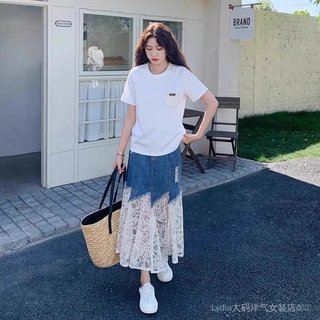 Váy mùa hè nữ plus size chất liệu denim và ren, thiết kế thời trang