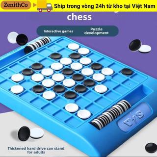 Trò chơi để bàn ZENIHCO, có túi đựng 64 miếng cờ vua lật cờ vua màu đen trắng, thiết kế ngộ nghĩnh Bộ cờ vua tư duy cảm ứng tương tác