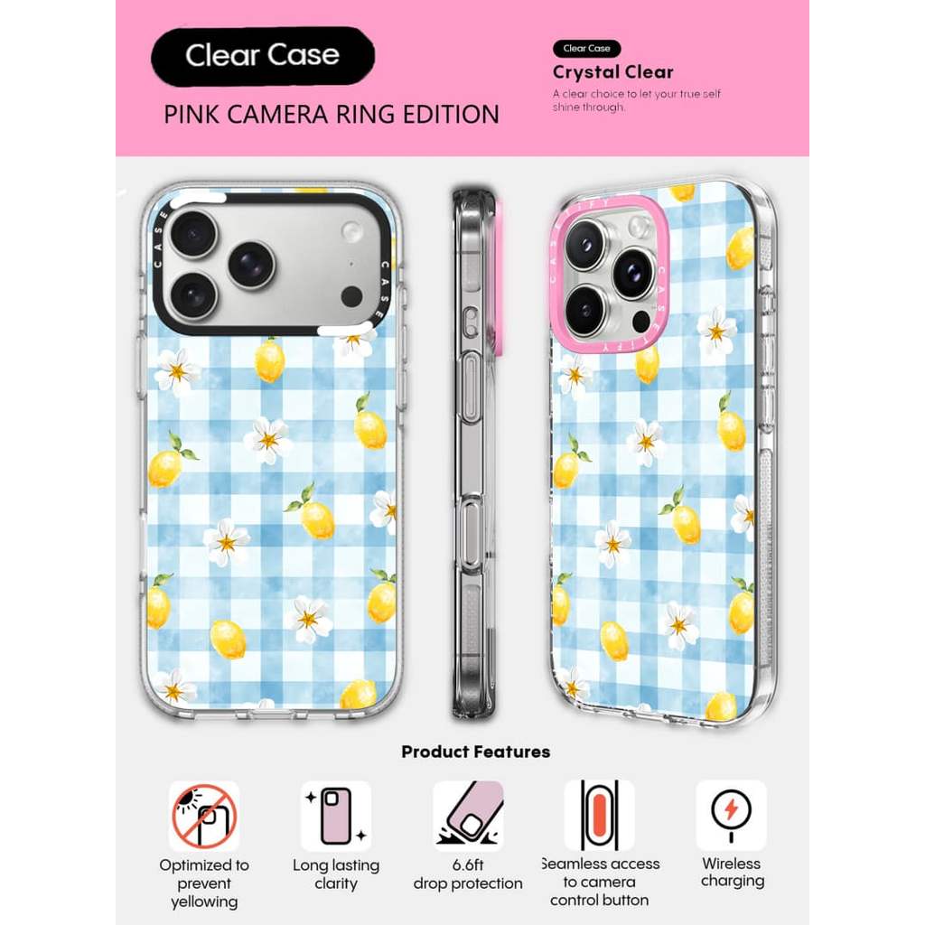 CASECASE X Fruit White Flower Phone Case HỒNG CAMERA RING EDITION Tác động Vỏ hút từ tính trong suốt cho IPhone 17 / 16 / 15 / 14 / 13 Pro Max Air với bao bì cao cấp