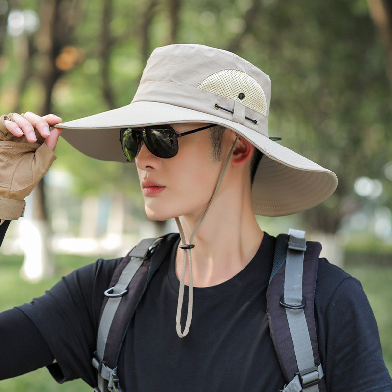 Mũ câu cá nam mùa hè vành rộng, chống nắng và bảo vệ khỏi tia cực tím, phù hợp cho các hoạt động ngoài trời.