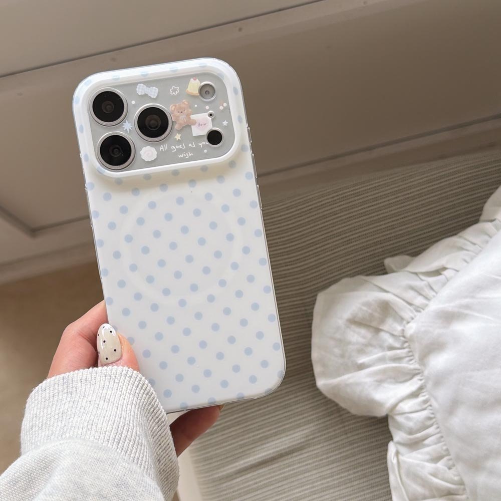 Ốp Lưng Cứng Tương Thích Với iPhone 13 14 14Pro 14ProMax 15 15Pro 15ProMax 16 16Pro 16ProMax 17 17Pro 17ProMax Vỏ Nam Châm Họa Tiết Chấm Bi Xanh