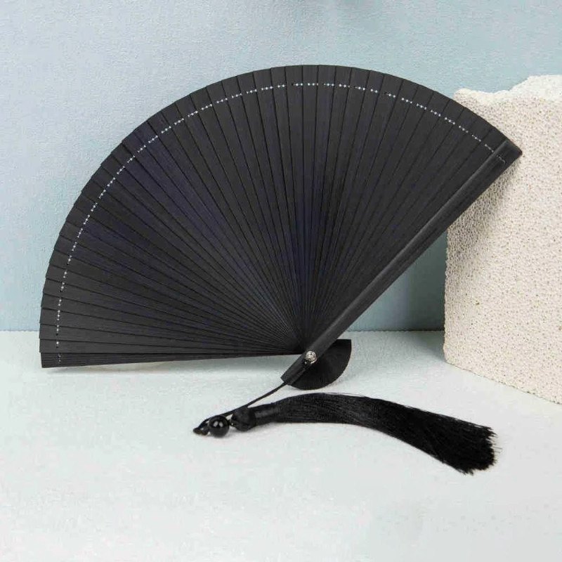 Quạt tre cầm tay cổ trang, quạt nan mini, tua rua, phụ kiện thời trang sự kiện & đám cưới