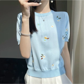 Áo Thun Nữ Tay Ngắn Mỏng Như Silk Đá Quý, Cổ Tròn, Phù Hợp Mùa Hè